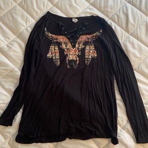 black long sleeve with steer skull